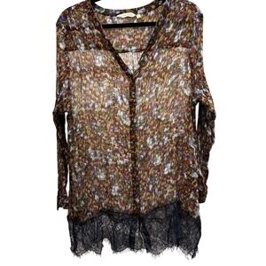 Soft Surroundings Floral Crinkle Sheer Lace Hem Tunic Top 1X Whimsigoth Boho